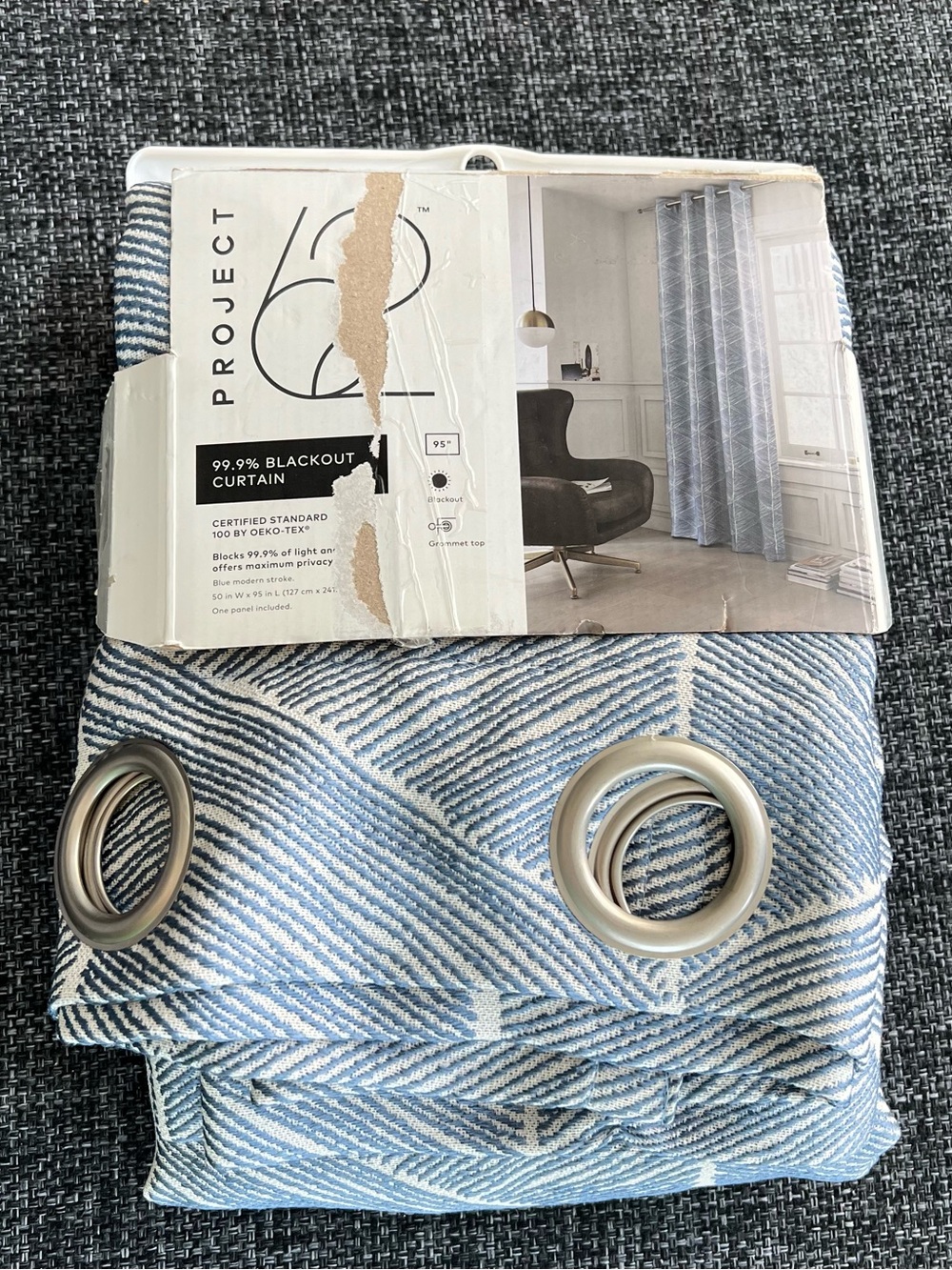 NWT Project 62 Blue Modern Stroke Blackout Curtain Panel 50”x95”